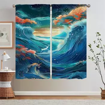 Kitchen Curtain for Living Room Decoration Children s Room Curtains Offers Blind Tulle in Kitchen Curtains 2 Pieces Window Curls W50xH70cmx2pcs-CL