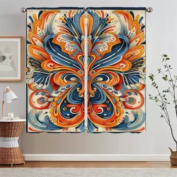 Подхваты для кухонных штор. Беспорядочная мозаика цветов. Шторы для кухонных штор. 2 шт.. Оконные щупальца. Занавеска для гостиной. W50xH70cmx2pcs-CL