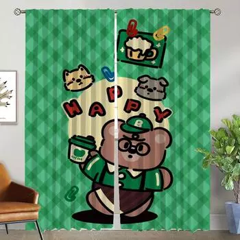 Kitchen Curtains 2 Pieces Bear Elegant Room Curtains for Living Room Shades Tulle for Bedroom Partition Window Curtain Blackout W50xH70cmx2pcs-CL