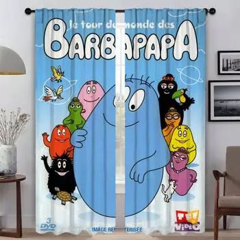 Kitchen Curtains 2 Pieces Les Barbapapas Curtains for Bedroom Shades Partition Window Curtain Halloween Decoration Living Room W50xH70cmx2pcs-CL