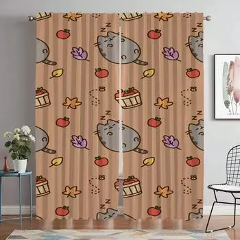 Кухонные шторы 2 шт. Pusheens Шторы для спальни Гостиная Шторы Хэллоуин Украшения Разделительные жалюзи Затемнение Ребенок W50xH70cmx2pcs-CL