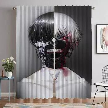 Kitchen Curtains 2 Pieces Tokyo Ghoul Window Curtain for Room 2 Panel Halloween Decoration Partition Home Interior Curtains W50xH70cmx2pcs-CL