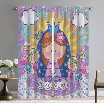 Kitchen Curtains 2 Pieces Virgin Mary Art Curtains for Living Room Curtain Partition Shades Tulle for Bedroom Blackout Elegant W50xH70cmx2pcs-CL