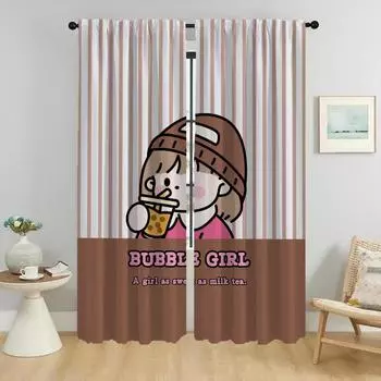 Kitchen Curtains Child Room Cute Girl Home Interior Curtains for Camera Partition Window Curtain for Room 2 Panel Shades Living W50xH70cmx2pcs-CL