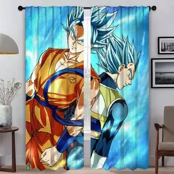 Kitchen Curtains Child Room D-Dragon-ballS Anti-mosquito Curtains 2 Pieces Window Curtain Shades Partition Tulle for Bedroom W50xH70cmx2pcs-CL