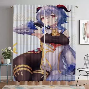 Kitchen Curtains Child Room Genshin Living Room Curtain Halloween Decoration Blackout Curtains 2 Pieces Partition Shades Elegant W50xH70cmx2pcs-CL