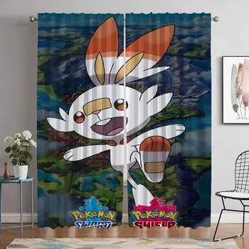 Kitchen Curtains Child Room Pokemon Window Curtain for Room 2 Panel Tulle for Bedroom Shades Home Interior Curtains Partition W50xH70cmx2pcs-CL