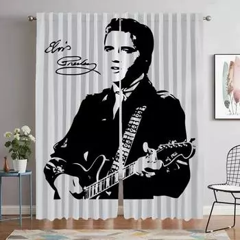Kitchen Curtains for Bedroom Elvis Partition Home Interior Curtains for Living Room Halloween Decoration Shades Blackout Curtain W50xH70cmx2pcs-CL