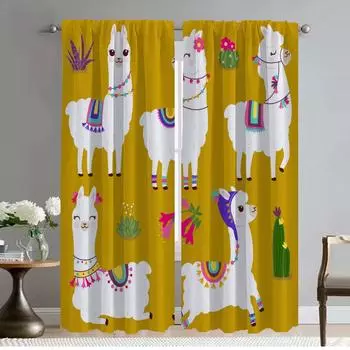 Kitchen Curtains for Camera Alpaca Home Interior Curtains 2 Pieces Blackout Curtain for Room 2 Panel Halloween Decoration Shades W50xH70cmx2pcs-CL