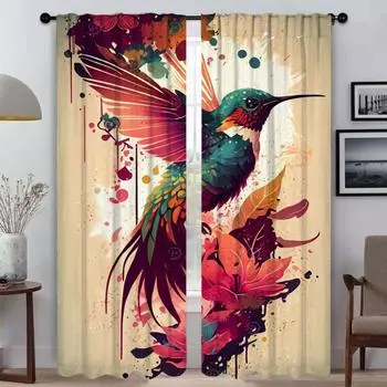 Kitchen Curtains for Camera Hummingbird Birds Modern Living Room Curtains 2 Pieces Partition Halloween Decoration Window Curtain W50xH70cmx2pcs-CL