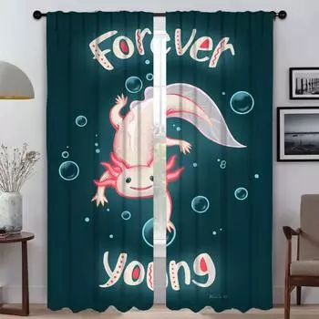 Kitchen Curtains for Living Room Curtain Cute Axolotl Partition Home Interior Curtains 2 Pieces Tulle for Bedroom Blackout Child W50xH70cmx2pcs-CL