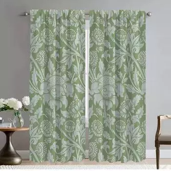 Kitchen Curtains for Living Room Curtain for Room 2 Panel Vintage Flower Home Interior Curtains Partition Halloween Decoration W50xH70cmx2pcs-CL