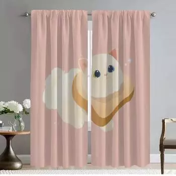 Kitchen Curtains for Living Room Curtain for Room 2 Panel Cute Cat Home Interior Curtains Partition Shades Halloween Decoration W50xH70cmx2pcs-CL