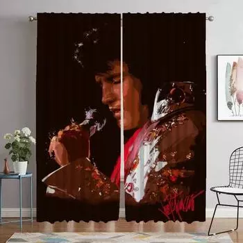 Kitchen Curtains for Living Room Curtain for Room 2 Panel Elvis Home Interior Curtains Shades Halloween Decoration Partition W50xH70cmx2pcs-CL
