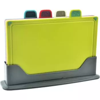 Разделочная доска для кухни с подставкой для хранения, набор из 4 пластиковых разделочных досок для кухни, для разных типов продуктов, можно мыть в посудомоечной машине, не содержит бисфенол А