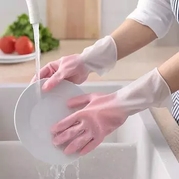Kitchen Dish Washing Gloves Household Dishwashing Gloves Rubber Gloves for Washing Clothes Cleaning Gloves for Dishes S розовый