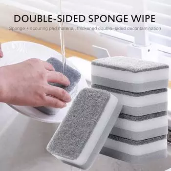 Kitchen Double-sided Cleaning Sponge Washing Catering Cleaning Cloth Household Scouring Pads Scourer Wiping Rags Cleaning Tools