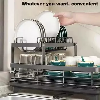 Kitchen drain Detachable dry dish rack, space saving dish rack Large capacity cutlery rack for home, home kitchen accessories
