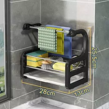 Kitchen Drain Rag Rack Wall-mounted Punch-free Countertop Rack To Dry Sponge Dish Cloth Rack Storage