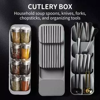 Kitchen Drawer Cutlery Storage Tray Knife Holder Spoon Forks Tableware Organizer Container for Spice Bottles Knives Storage Box