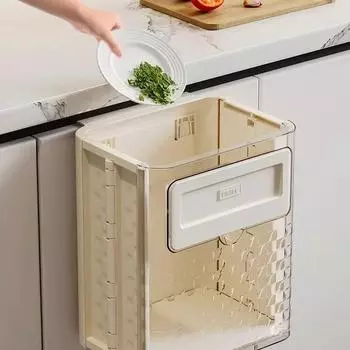 Kitchen Foldable Trash Can Wall Hung With Large Caliber Leftover Food Vegetable Storage Bin, Transparent And Thickened Foldable
