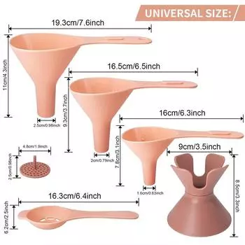 Kitchen Funnels Set 6 in 1 Multifunctional Plastic Funnel Set Funnels for Filling Bottles Oil Funnel for Liquid Powders Spices