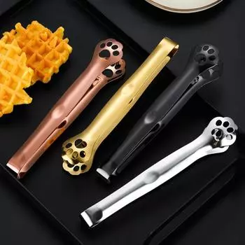 Kitchen Gadgets Barbecue Food Tong Non-Slip Cooking Clip Stainless Steel Ice Tongs Salad Cat Claw Shape Steak Clamp Bread Tongs