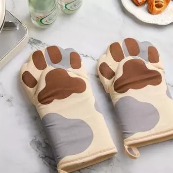 Kitchen Gloves Microwave Cute Cat Paws Non-slip Anti-scald Cartoon Animal For Barbecue Cooking Baking Kitchen Tool Potholder