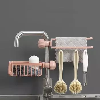 Kitchen Household Tools Faucet Sink Basket Rack Drain Sponge Holder Shelf Organizer Bathroom Drying Hanging Drainage Rack серый