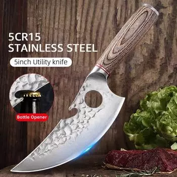 Kitchen Knife Hand Forged Meat Cleaver Boning Knife Wooden Handle Chef Knife Meat Cleaver Butcher Knife Kitchen Tool 5 inch