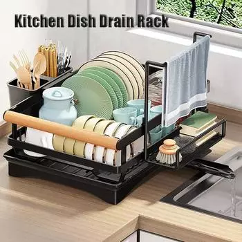Kitchen Large Dish Drainer Dish Rack Tableware Storage Organizer Shelf Sink Sponge Towel Rack Holder Kitchen Accessories