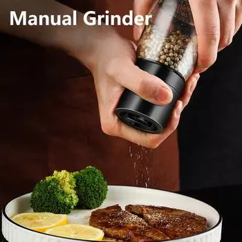 Kitchen Manual Grinder Salt And Pepper Grinder Refillable Pepper Shaker Adjustable Thickness Spice Container Grinder Spice Mill чёрный