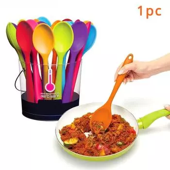 Kitchen Mixing Spoon Ceramics & Pottery Silicone Spoons Mini Ladle Cooking Stainless Steel Spoons Nonstick Kitchenware Flatware 20.8x4.2cm