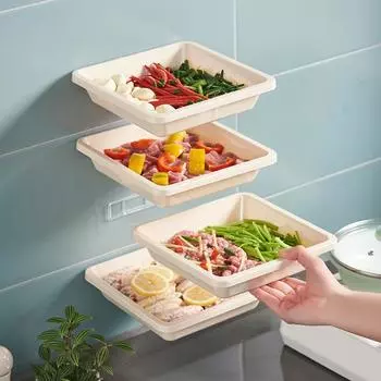 Kitchen Preparation Plate Organizer Cooking Dishe Tray Punch-Free Multi-Functional Wall Mount Rack Kitchen Organizer and Storage