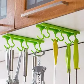 Kitchen Rack Holder Hook Ceiling Wall Cabinet Hanging Storage Organizer Holder Parallel Hanger Bathroom Shelves with 6 Hooks белый