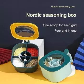 Kitchen Seasoning Box with Four-compartment Integrated Multifunctional Seasoning Spice & Pepper Shakers Household Kitchen Tools синий