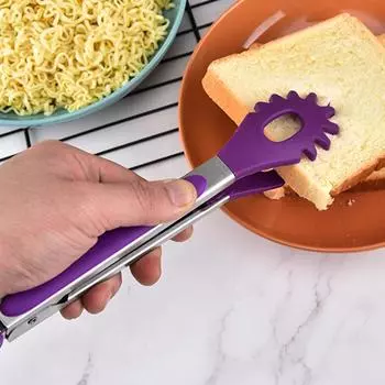 Kitchen Silicone Non-Slip Heat Resistant Noodles Clamp BBQ Clips Pasta Tools Food Serving Tongs серый