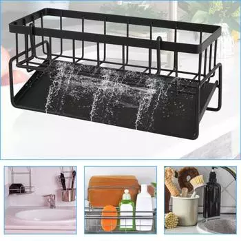 Kitchen Sink Drainage Rack Multi-functional Shelf Drainage Basket Sponge Rag Dishwashing Liquid Organiser серый