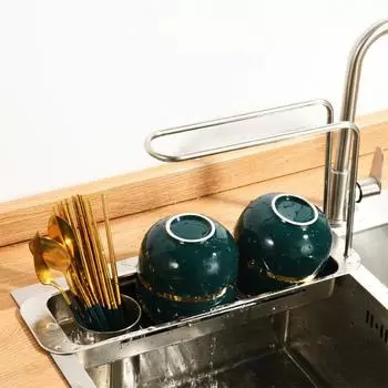 Kitchen Sink Organizer Telescopic Storage Shelf Retractable Drainer Rack Soap Sponge Towel Stand Faucet Holder With Rod CHINA
