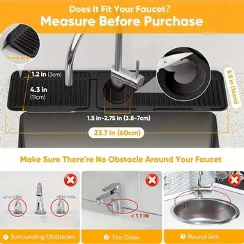 Kitchen Sink Splash Guard with 7° Slanted Design | Quick Drain, Snap-On Fix | Water Splash Catcher Suitable for Kitchen & Bathroom Countertops