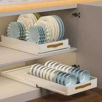 Kitchen Sliding Dish Bowl Storage Rack Cabinets Drawers Drying Rack Kitchen Organizer Sink Tableware Accessories