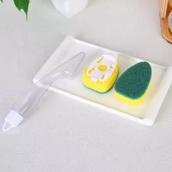 Kitchen Special Dish Brush Artifact Pot Sponge Cleaning Cloth Brush Pot Brush Long Handle Dishwashing Brush Add Liquid Sponge Pot Brush