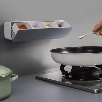 Kitchen Spice Box with Spoon Wall-mounted Seasoning Box Salt Pepper Spice Rack Jar Sugar Bowl for Kitchen Gadget Device Sets прозрачный