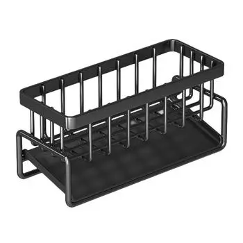 Kitchen Sponge Holder Stainless Steel Sink Drain Rack With Rag Pole Drain Tray For Kitchen Organization 23x10.5x9cm чёрный