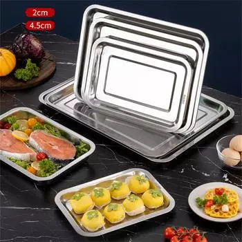 Kitchen Stainless Steel Thicken Food Storage Tray Rectangle Sausage Fruits Dish Hotel Metal Dinnerware Baking Pastry Pans Plate