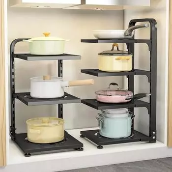 Kitchen Storage Rack,Adjustable Pot Storage Rack Under Cabinet, Free Layering Snap-On Pot Rack for Kitchen Organization Storage