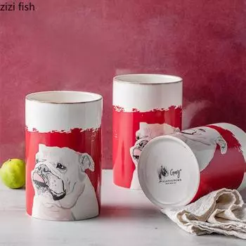 Kitchen Supplies Dog Chopsticks Basket Ceramic Chopsticks Holder Storage Tank Cutlery Storage Box Home Organizer Storage Bottle