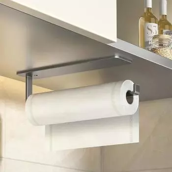 Kitchen Tissue Holder Without Punching Strong and Traceless Cling Film Cloth Storage Rack Cabinet Roll Paper Storage Rack чёрный