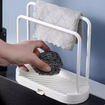 Kitchen Towel Storage Rack Sponge Drain Shelf Plastic Dishcloth Stand Home Organizer Holders with Drainage Tray Gadgets