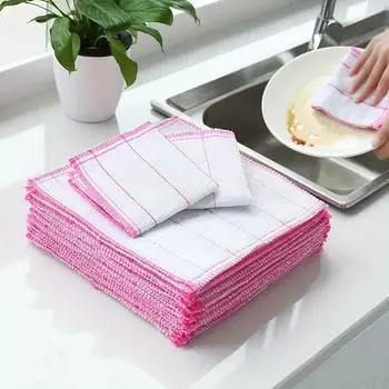 Kitchen Towels Cotton Dishcloth Super Absorbent Non-stick Oil Reusable Cleaning Cloth Daily Dish Towels Household Scouring Rags 1pc